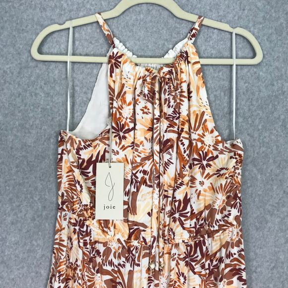 Joie Dress Medium Brown Floral Halter‎ Maxi Pleated Slit Neutral Sundress Resort - Picture 10 of 13